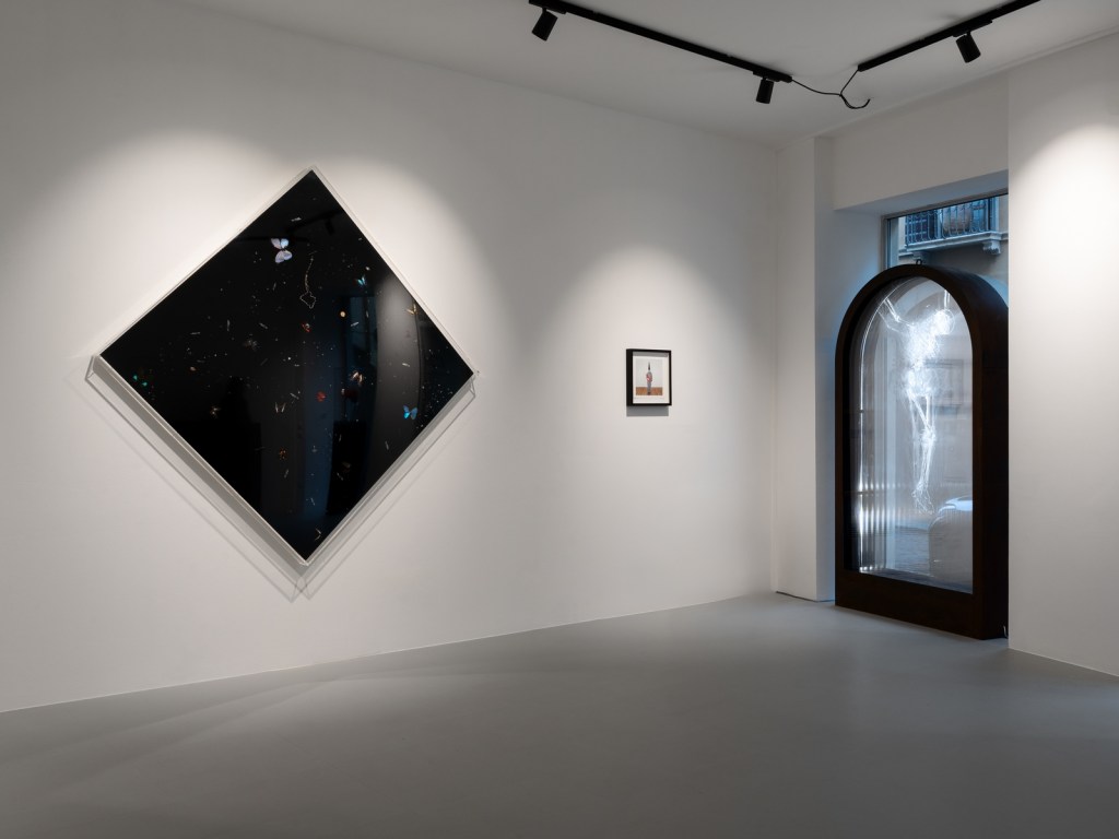 Installation view of the exhibition AUDACI. Dalle avanguardie storiche agli artisti mascherati, l’arte del libero pensiero, held at 21Gallery in Padua in 2025. Photograph by Giacomo Bianco.