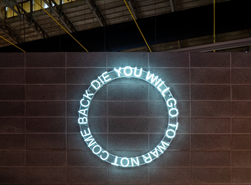 Installation view of De Bello. Notes on War and Peace at Gres Art 671, Bergamo. Photo by Diego De Pol.