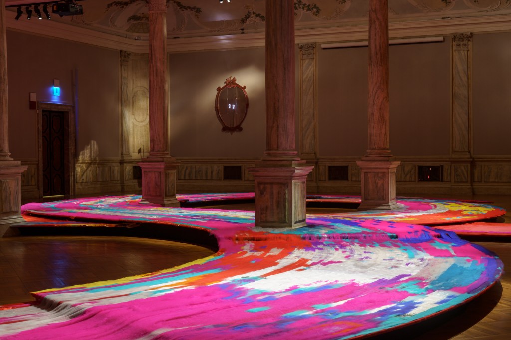 Exhibition view of Memory of Hope by Gulnur Mukazhanova at Ca’ Giustinian, Sala delle Colonne, Venice, 2024-25. Photo by Andrea Avezzù, courtesy of La Biennale di Venezia