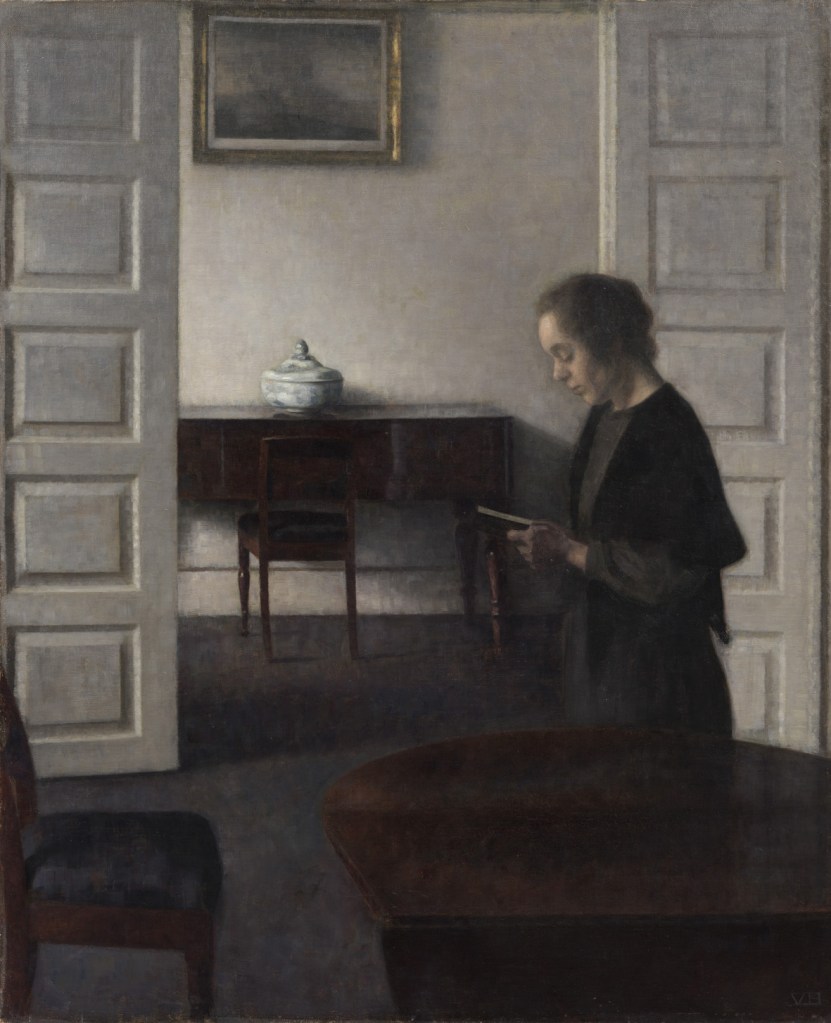 Luce del sole nel salotto III, circa 1900, by Vilhelm Hammershøi. Depicts a sunlit room with minimal furnishings, part of the Nationalmuseum collection in Stockholm.