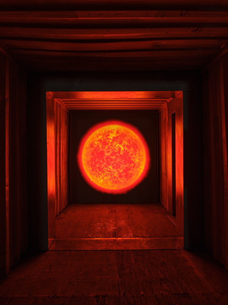 Detail view of Icarus Container 2025 by Yukinori Yanagi, part of the exhibition at Pirelli HangarBicocca, Milan, in 2025. The photo focuses on a specific element of the installation. ©YANAGI STUDIO. Courtesy of the artist and Pirelli HangarBicocca. Photo by Agostino Osio.