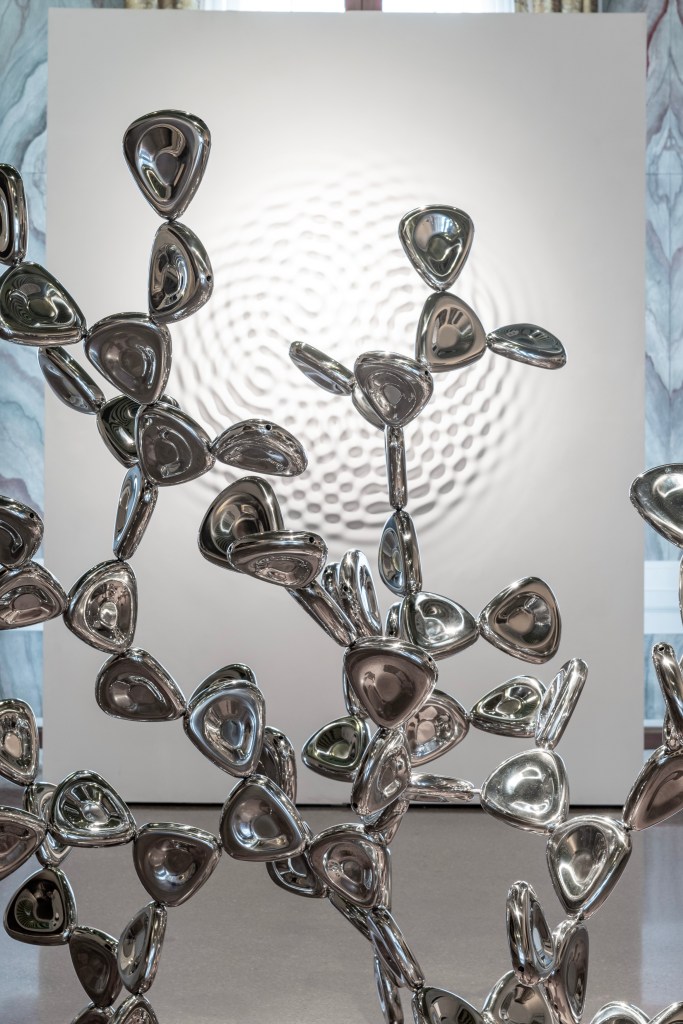 Exhibition view of Leaps, gaps and overlapping diagrams by Loris Cecchini at Ca’ Rezzonico – Museo del Settecento Veneziano, Venice, 2024–25. Photo by Irene Fanizza