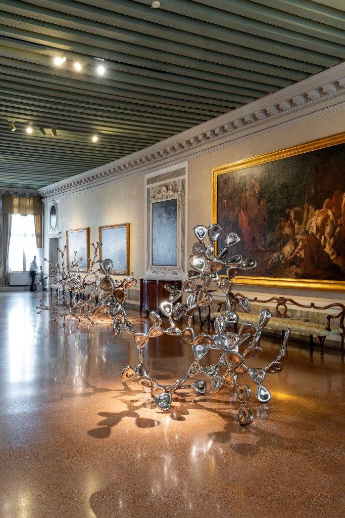 Exhibition view of Leaps, gaps and overlapping diagrams by Loris Cecchini at Ca’ Rezzonico – Museo del Settecento Veneziano, Venice, 2024–25. Photo by Irene Fanizza