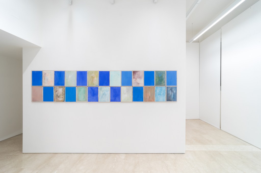 Installation view of Rendezvous at Fondazione Sandra e Giancarlo Bonollo, Thiene, 2025. In the foreground, the series Rendezvous 1 to Rendezvous 26 (2024–2025) by Nino Kapanadze. Photo by Giovanni Canova. Courtesy of Fondazione Sandra e Giancarlo Bonollo