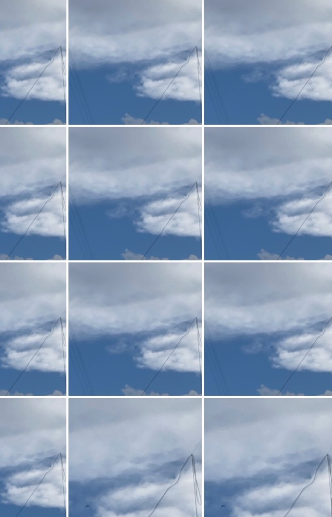 Dmitri Sarkisov, Untitled (clouds) – Small-format photograph, 9 x 13 cm, showing soft, scattered clouds against a pale sky.