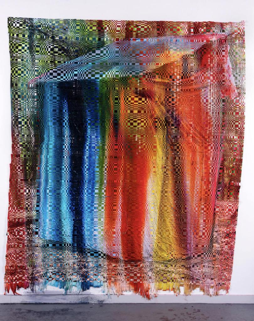 Outhouse Stream (2019), a woven composition by Kyle Meyer combining an archival pigment print with hand-dyed cotton fabric.