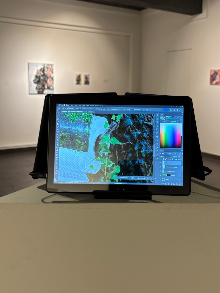 Exhibition view of Toilet Pata, feed (/) me (2025) by Nakshab Rehman at HAAM Gallery, Lahore. Courtesy of HAAM Gallery, Lahore, Pakistan.