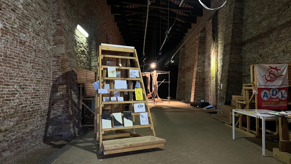 General exhibition view of Contested Waters at S.a.L.E. Docks, Venice, 2025, featuring multiple installations across the gallery. Photo by Rebecca Canavesi.