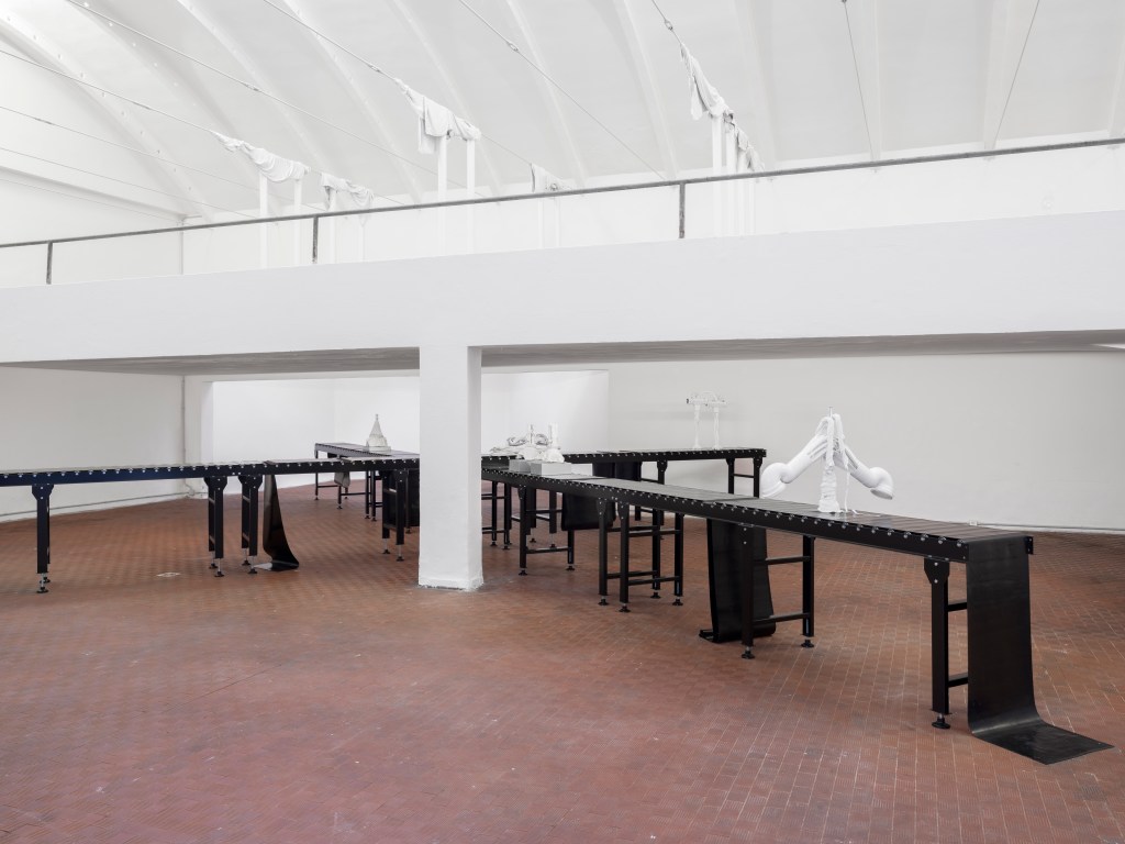 Installation view of Jack O’Brien’s A Formality (2025) at Ordet, showing sculptural and spatial elements arranged within the gallery. Photo by Nicola Gnesi