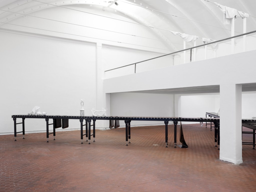 Installation view of Jack O’Brien’s A Formality (2025) at Ordet, showing sculptural and spatial elements arranged within the gallery. Photo by Nicola Gnesi