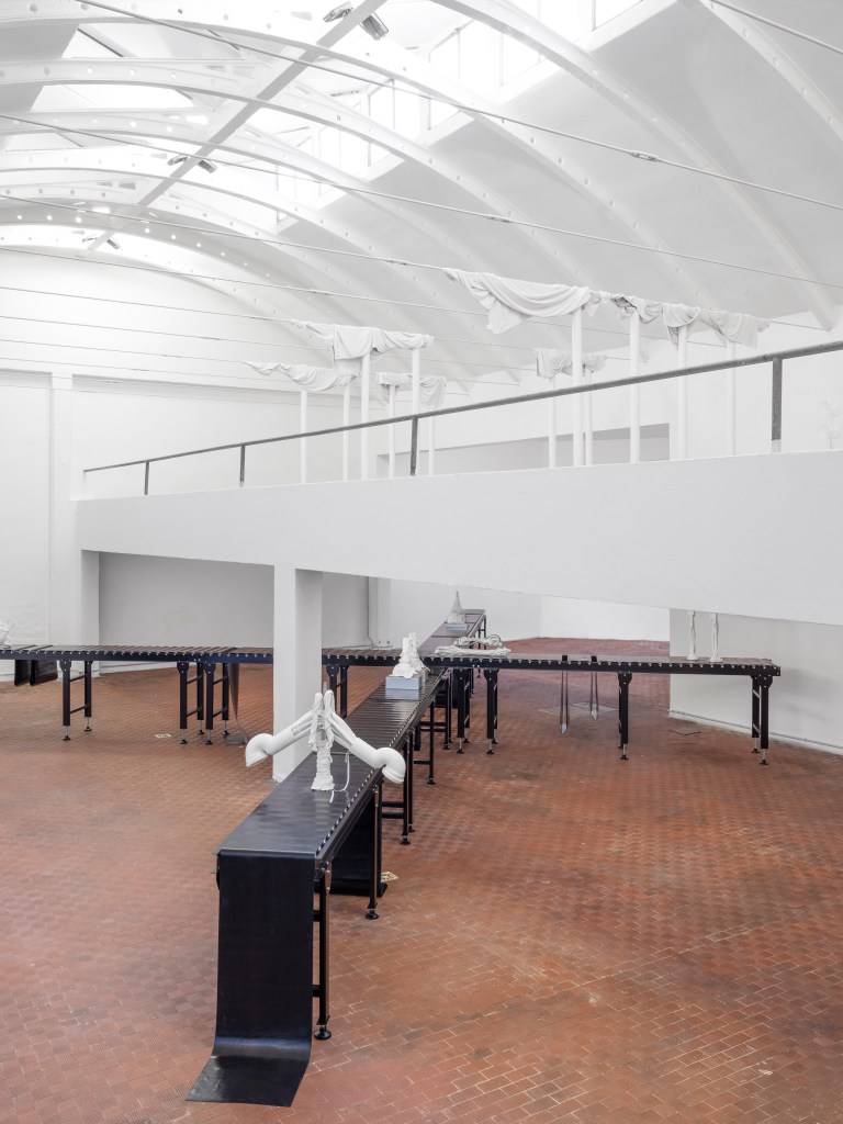 Installation view of Jack O’Brien’s A Formality (2025) at Ordet, showing sculptural and spatial elements arranged within the gallery. Photo by Nicola Gnesi