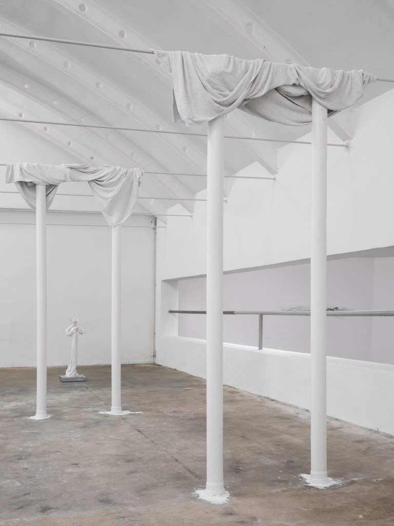 Installation view of Jack O’Brien’s A Formality (2025) at Ordet, showing sculptural and spatial elements arranged within the gallery. Photo by Nicola Gnesi