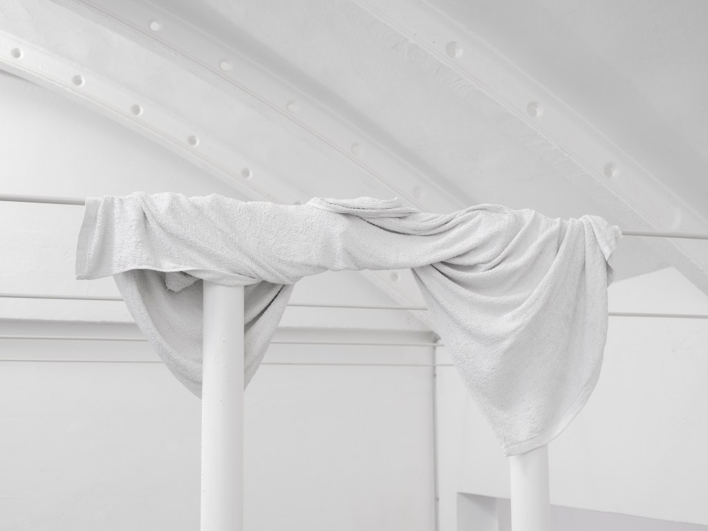 Installation view of Jack O’Brien’s A Formality (2025) at Ordet, showing sculptural and spatial elements arranged within the gallery. Photo by Nicola Gnesi