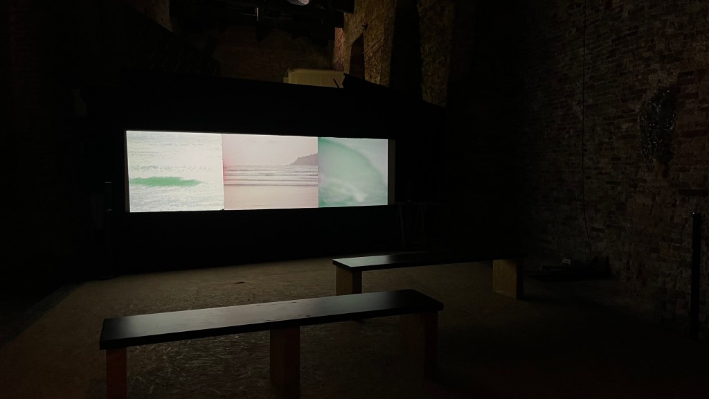 Installation view of The Sirens (2022–2025) by Tzuan Wu, showing immersive visual and spatial elements arranged across the S.a.L.E. Docks gallery. Photo by Rebecca Canavesi