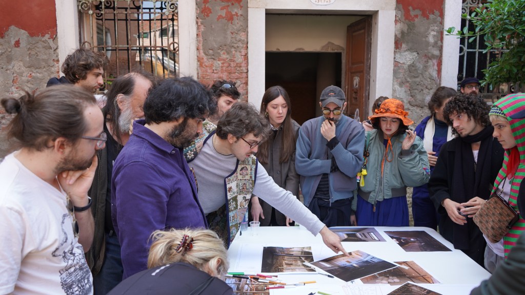 Community meeting introducing Osservatorio Sant’Anna, with residents gathered for a collective imagination session guided by Lemonot.
