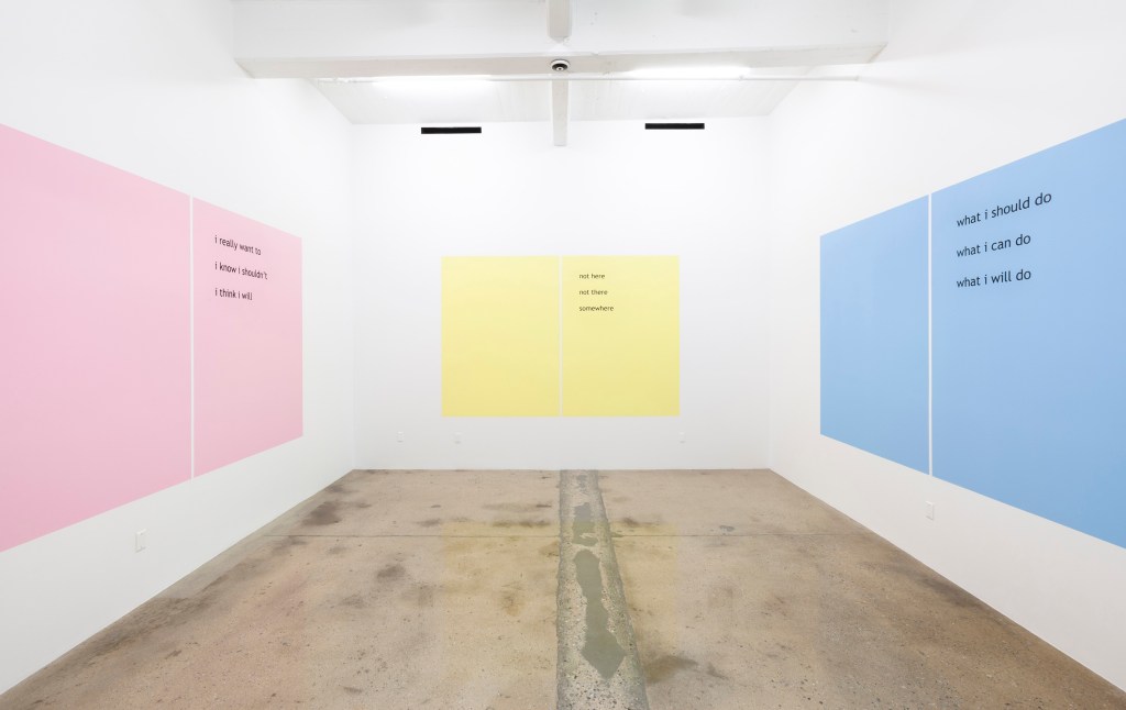 Exhibition view of Haiku by Rafaël Rozendaal, featuring minimalist digital works with bold, flat colors displayed across the gallery walls.