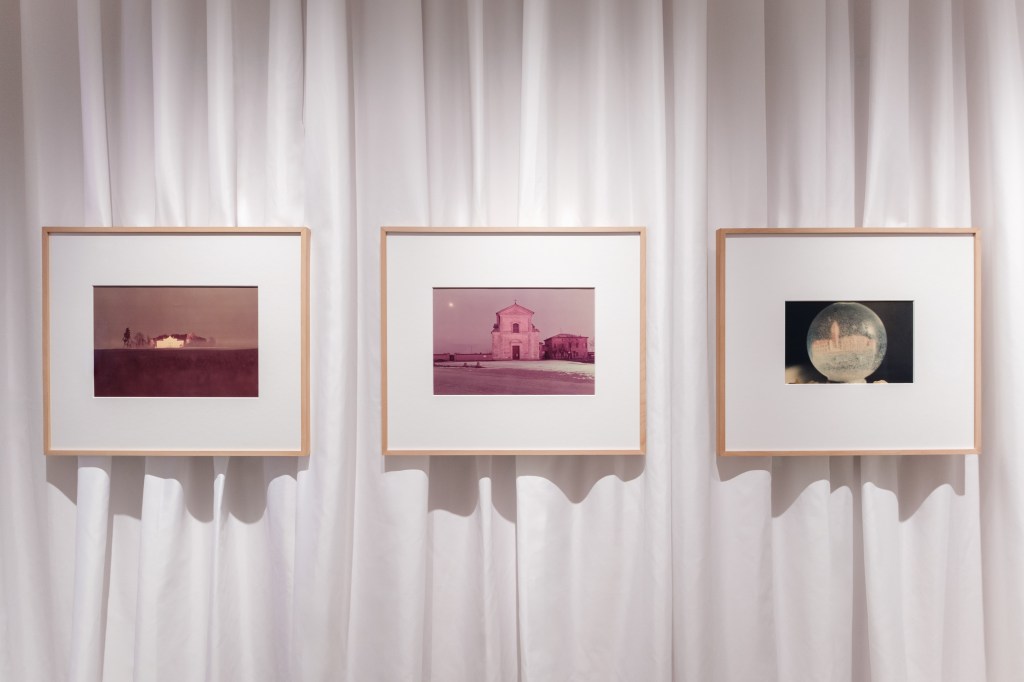 Exhibition view of “Disapparire” at Fondazione Querini Stampalia, Venice, featuring works by Antonio Corradini and Luigi Ghirri.