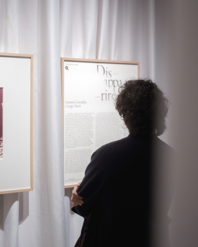 Exhibition view of “Disapparire” at Fondazione Querini Stampalia, Venice, featuring works by Antonio Corradini and Luigi Ghirri.