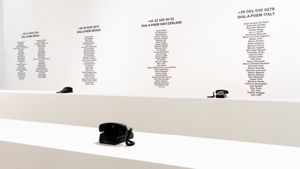 Installation view of the exhibition John Giorno: The Performative Word in the Sala delle Ciminiere at MAMbo – Museo d'Arte Moderna di Bologna.