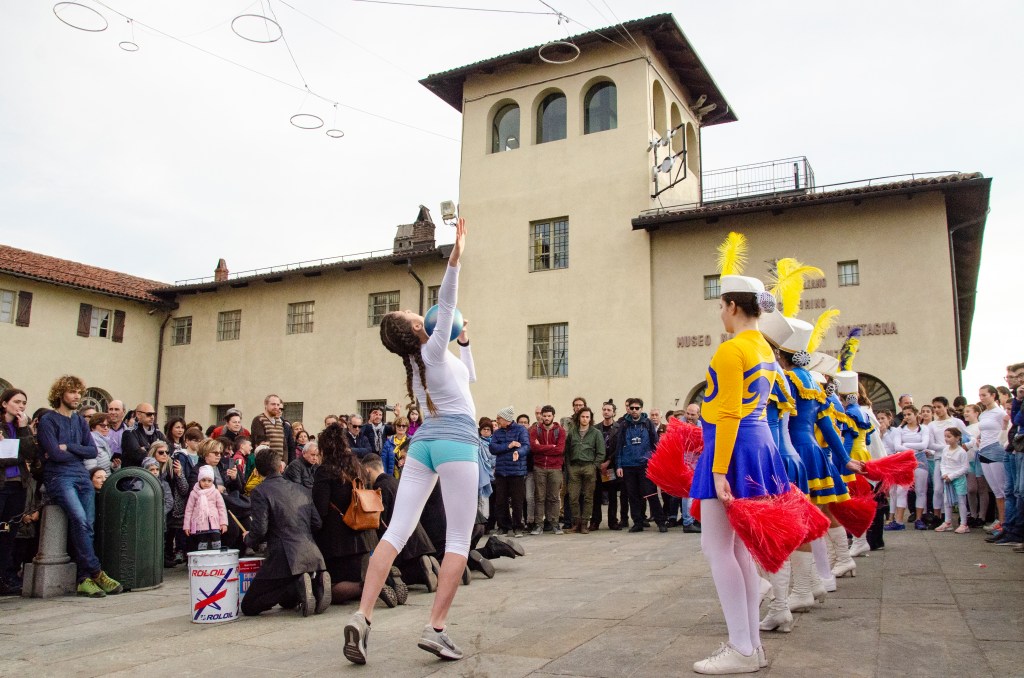 Performers engaged in a collective choreography from Marinella Senatore’s Post Water Choreography Project.