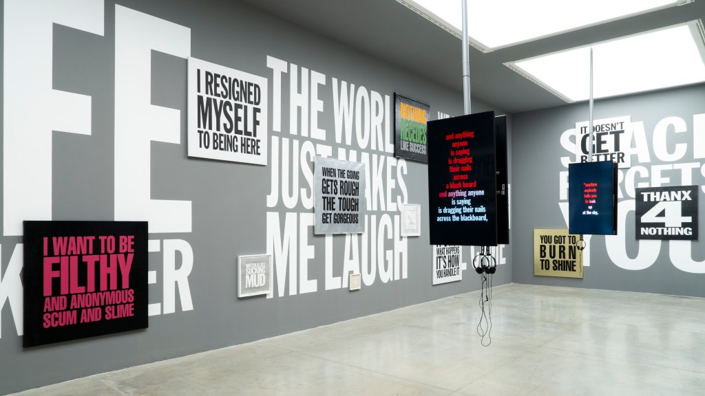 Installation view of the exhibition John Giorno: The Performative Word in the Sala delle Ciminiere at MAMbo – Museo d'Arte Moderna di Bologna.