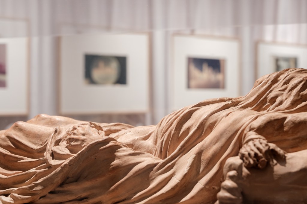 Exhibition view of “Disapparire” at Fondazione Querini Stampalia, Venice, featuring works by Antonio Corradini and Luigi Ghirri.