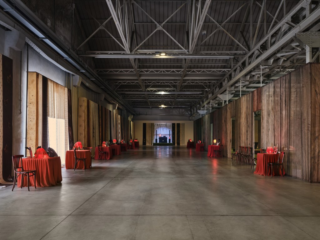 Detail of La bocca by Benni Bosetto in an installation view at Pirelli HangarBicocca, Milan