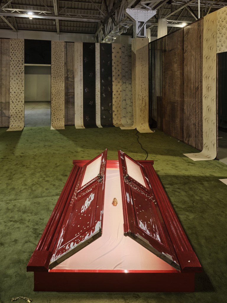 Installation view of Porta pannocchia by Benni Bosetto at Pirelli HangarBicocca