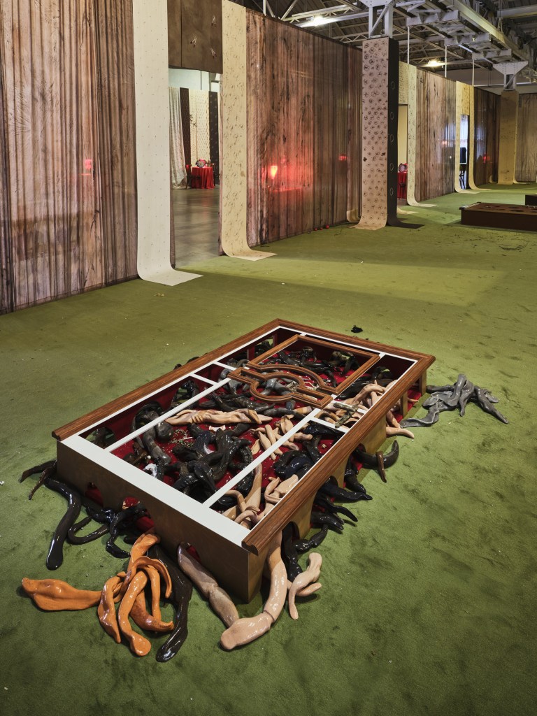 Installation view of Porta della spogliarellista by Benni Bosetto at Pirelli HangarBicocca.