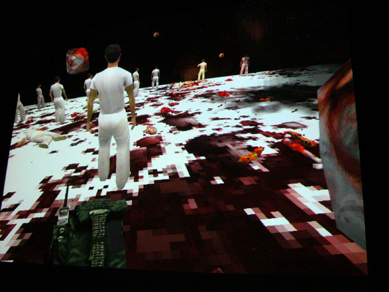 Installation view of Brody Condon’s Adam Killer presented within the exhibition L’oading at Museo Montevergini, Siracusa.