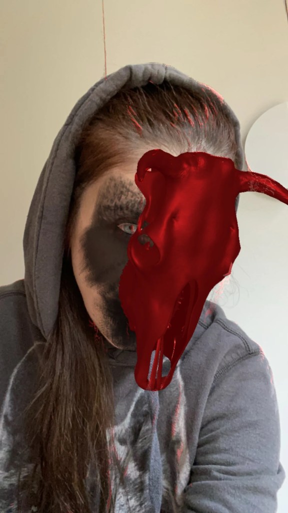 Screenshot or documentation of Spirit Avatar, an Instagram filter by Mara Oscar Cassiani presented in the exhibition Art Layers on Artribune.