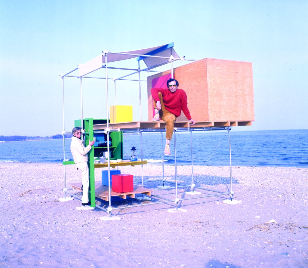 Archival image of Ken Isaacs’ Beach Matrix, realized in Westport, Connecticut, in 1967; image credits include Archivio Vittorio Giorgini, Camilla Messini, and Giovanni Presutti.