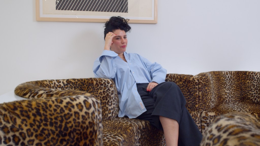 Michela Alessandrini in the exhibition Andrea Branzi by Toyo Ito at Triennale Milano, 2026. Photo (still from video) by Edera Studio.