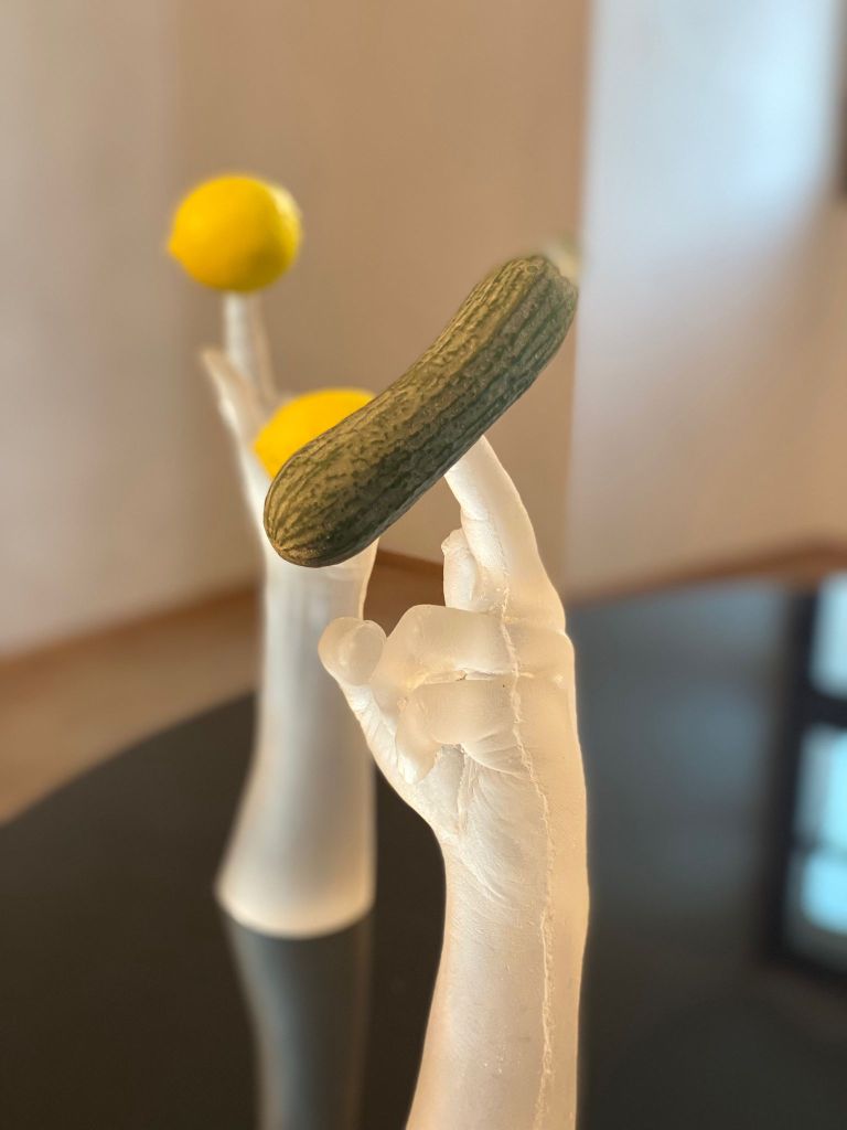 Detail of Erwin Wurm’s Iced Pickle Tree, presented in Fragile. A selection of Glasstress; photograph by J.B. Musick.