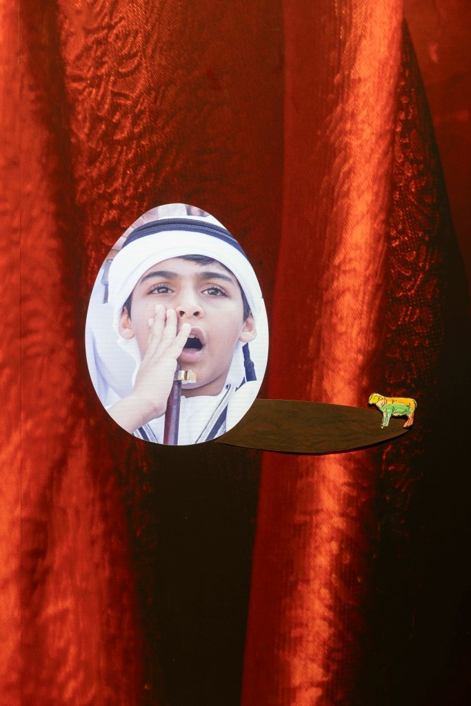 Farah Al Qasimi, The Curse, 2026. Video installation with sound, vinyl, and inkjet prints, 18 min. Courtesy of National Pavilion UAE – La Biennale di Venezia. Photo by Ismail Noor.
