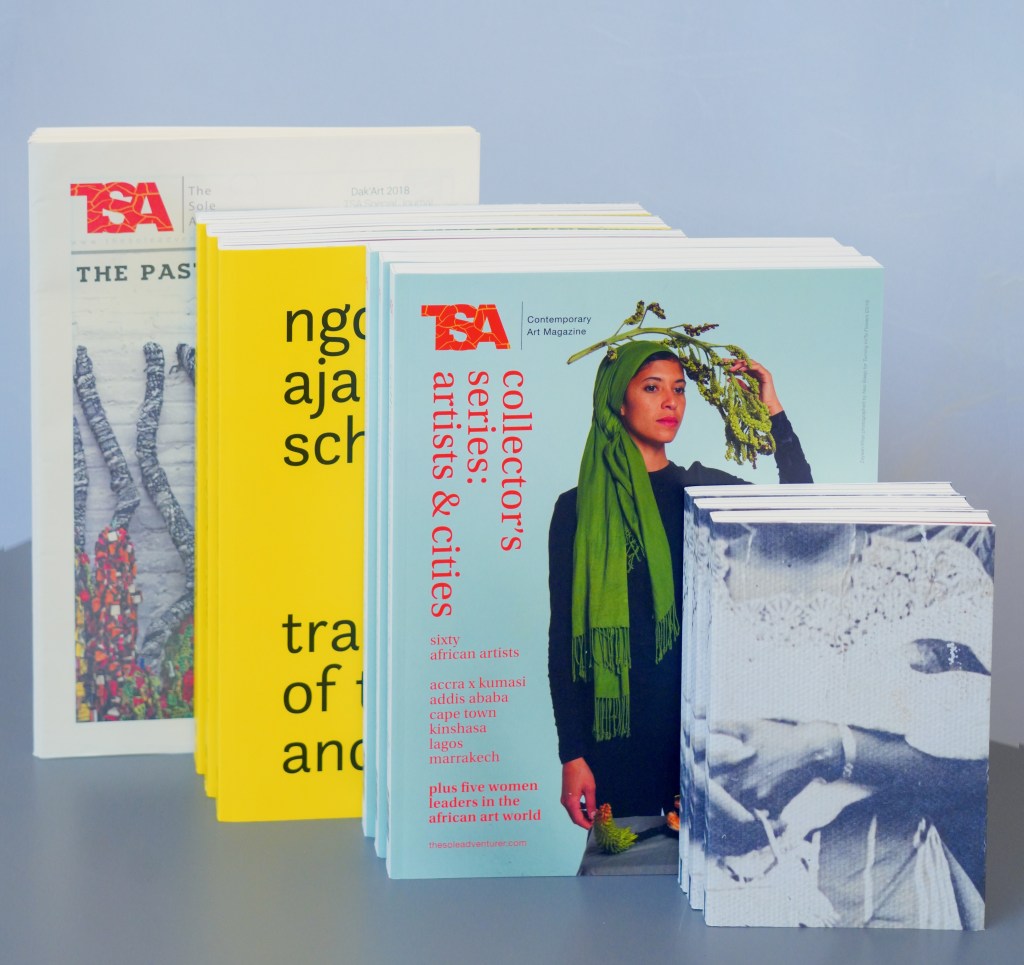 Left to right: The Past in the Present (2018); Ngozi Ajah Schommers: Tracings of Time and Place (2023); Collector's Series: Artists & Cities (2022); Kids from the River by Okhiogbe Omonblanks Omonhinmin (2025). Photo credit: Wain Wu.