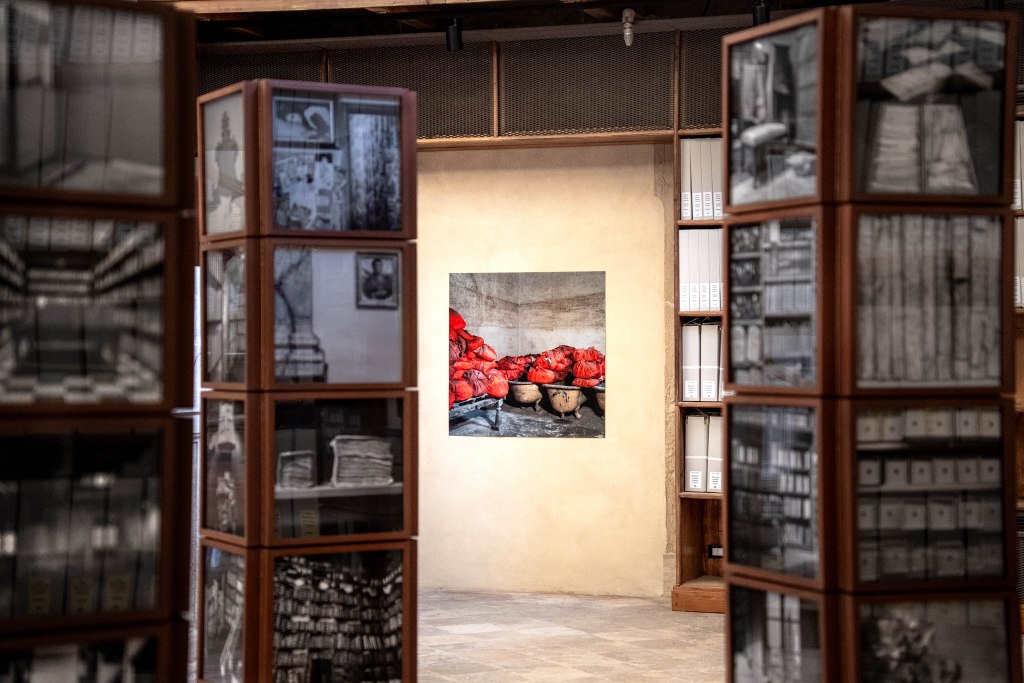 Installation view of Dayanita Singh’s Archivio, presented at the State Archives in Venice in 2026; photograph by Gabriele Boghlic