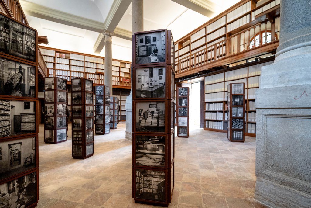 Installation view of Dayanita Singh’s Archivio, presented at the State Archives in Venice in 2026; photograph by Gabriele Boghlic