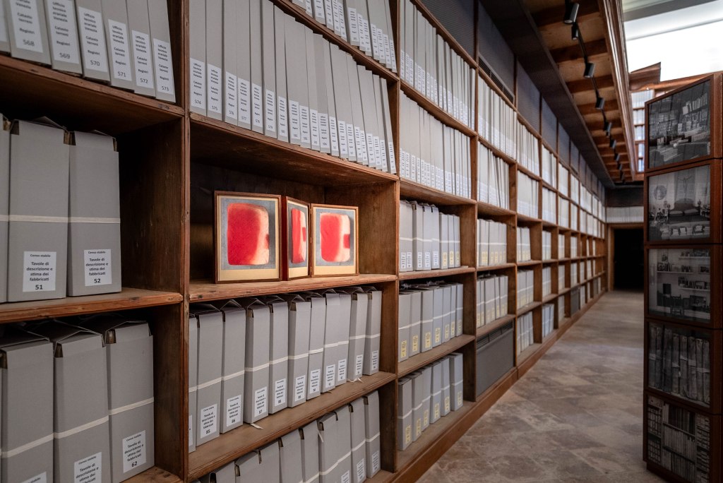 Installation view of Dayanita Singh’s Archivio, presented at the State Archives in Venice in 2026; photograph by Gabriele Boghlic