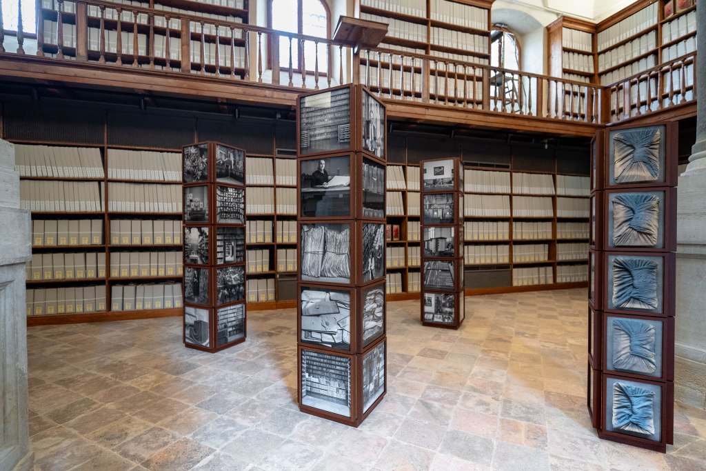 Installation view of Dayanita Singh’s Archivio, presented at the State Archives in Venice in 2026; photograph by Gabriele Boghlic