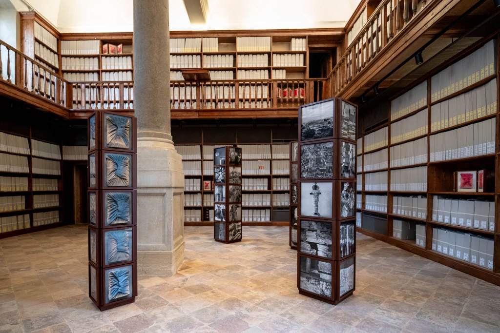 Installation view of Dayanita Singh’s Archivio, presented at the State Archives in Venice in 2026; photograph by Gabriele Boghlic