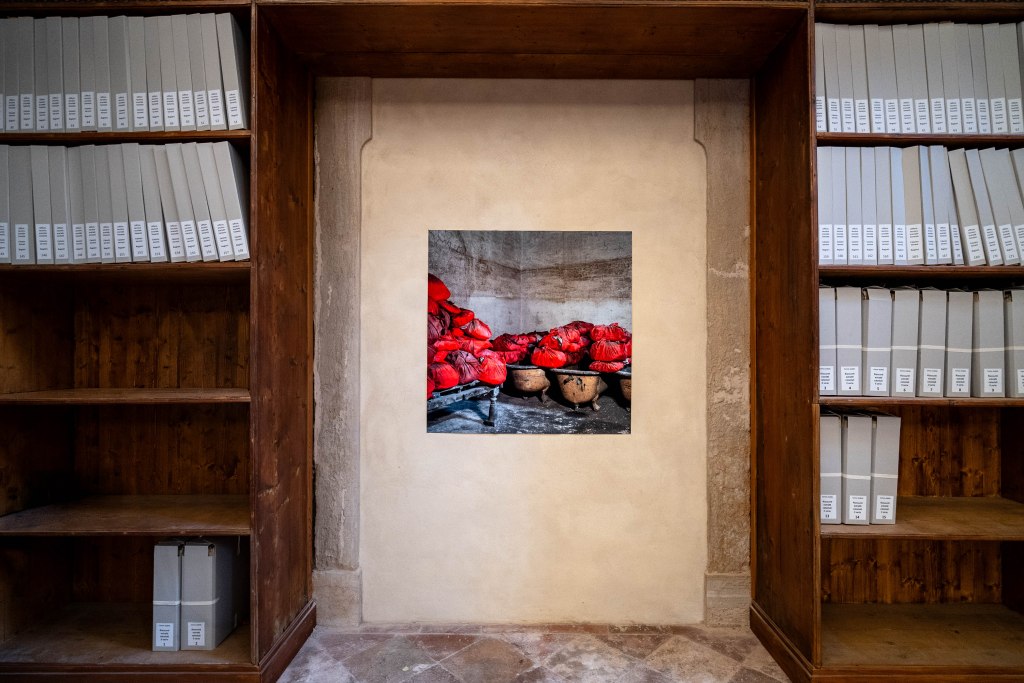 Installation view of Dayanita Singh’s Archivio, presented at the State Archives in Venice in 2026; photograph by Gabriele Boghlic