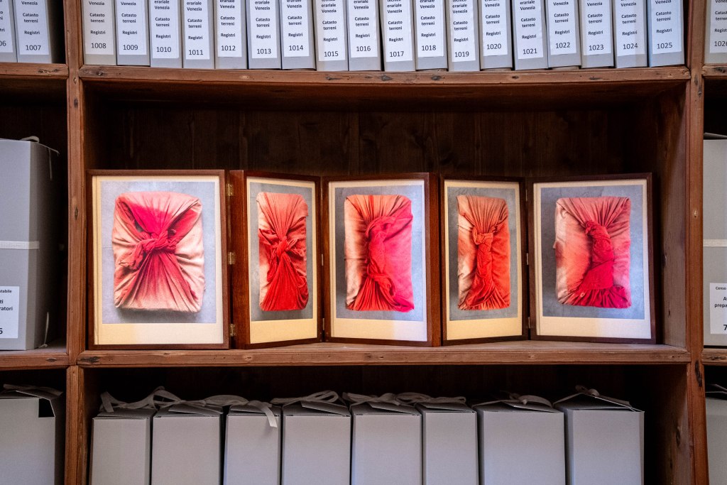 Installation view of Dayanita Singh’s Archivio, presented at the State Archives in Venice in 2026; photograph by Gabriele Boghlic