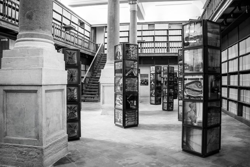 Installation view of Dayanita Singh’s Archivio, presented at the State Archives in Venice in 2026; photograph by Gabriele Boghlic