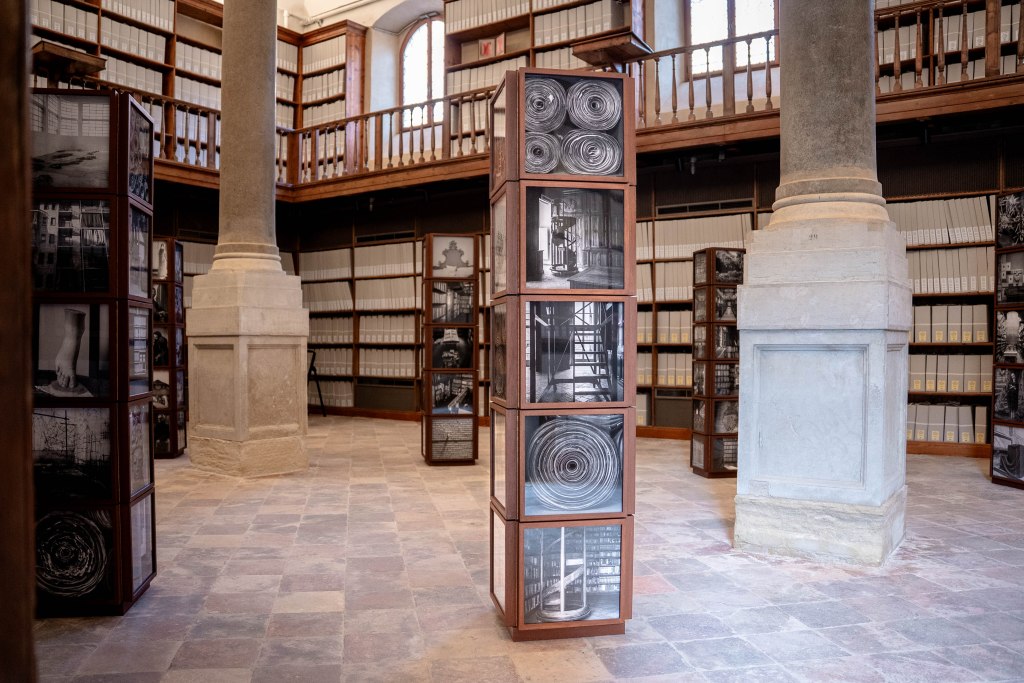 Installation view of Dayanita Singh’s Archivio, presented at the State Archives in Venice in 2026; photograph by Gabriele Boghlic