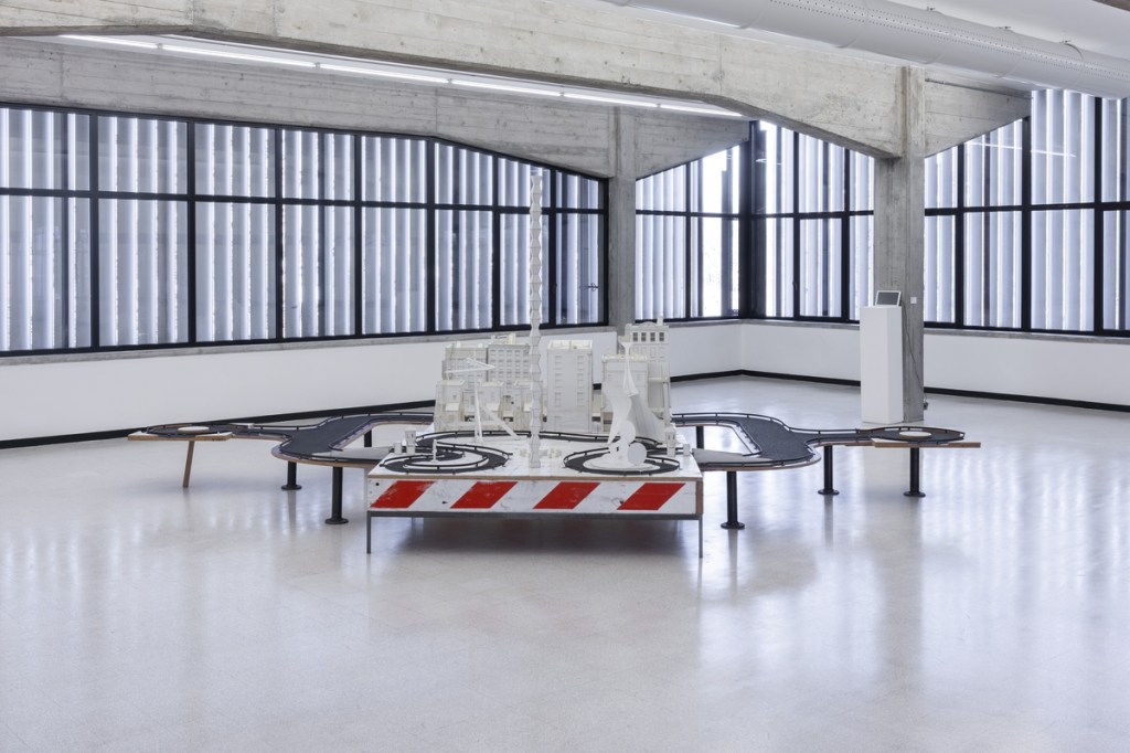 Exhibition gallery featuring artworks by Tom Sachs.