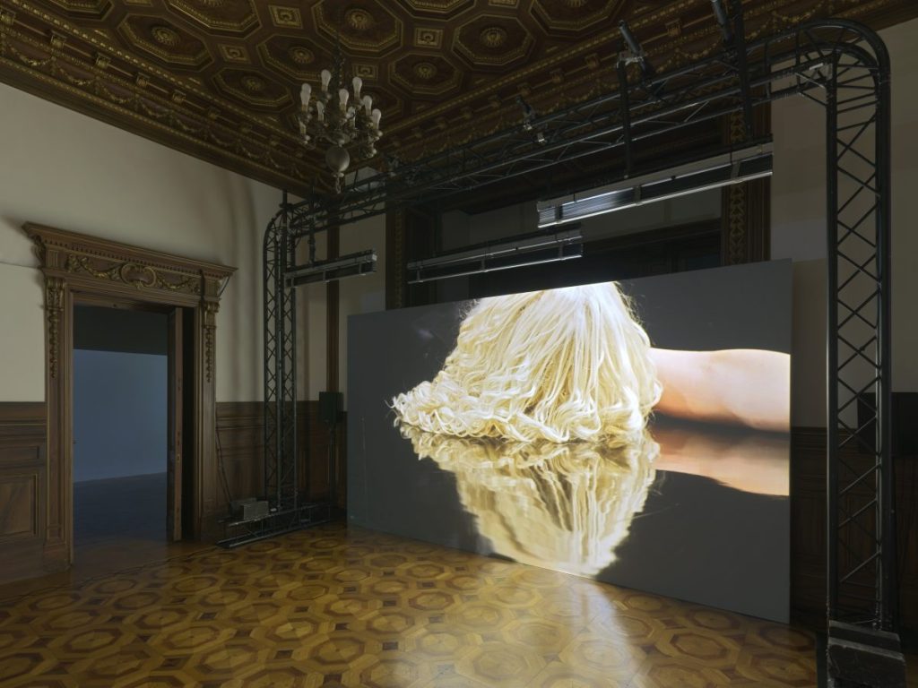 Veduta dell'installazione della mostra "how we always survived" di Pauline Boudry e Renate Lorenz all'Istituto Svizzero di Roma, 2025.