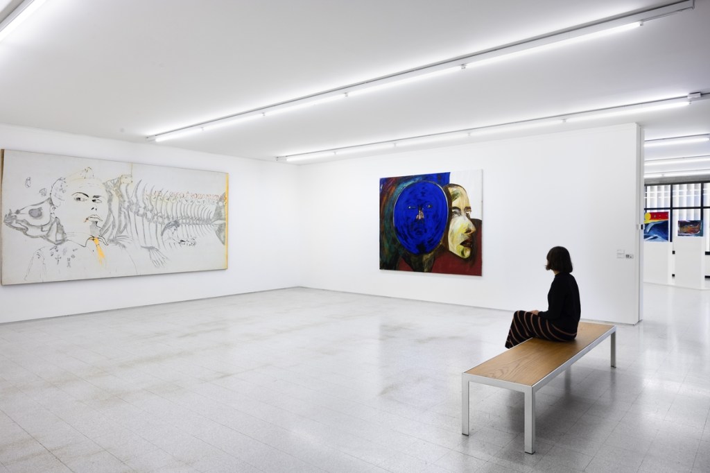 Exhibition gallery displaying artworks by Francesco Clemente and Nicola De Maria.