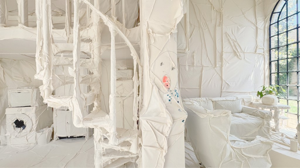 Exhibition view of Ca’ Dora in Venice, 2026, showing the installation within the historic interior spaces. Photo by Giulio Favotto.