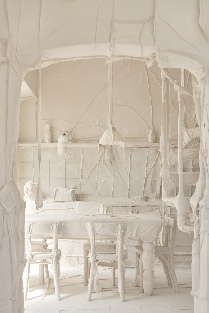 Exhibition view of Ca’ Dora in Venice, 2026, showing the installation within the historic interior spaces. Photo by Giulio Favotto.